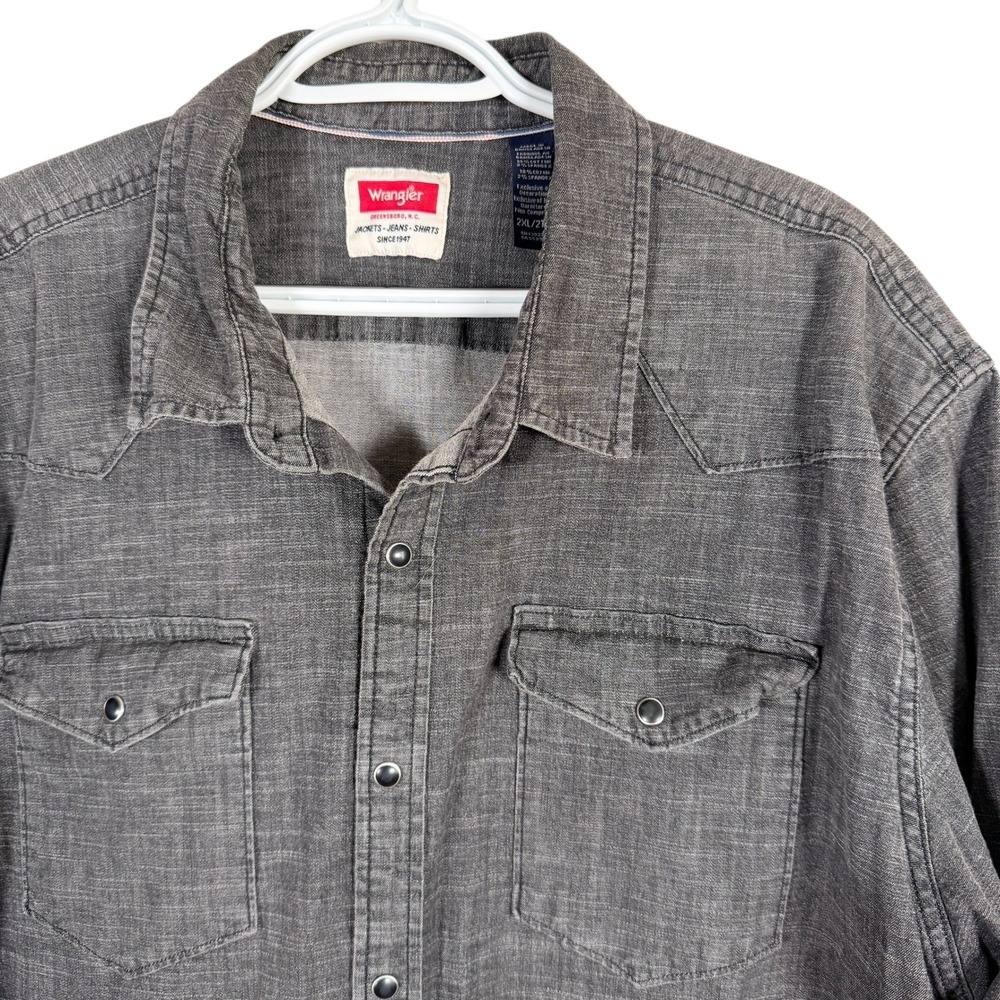Wrangler Pearl Snap Western Shirt Mens 2XL Dark Wash Gray Long Sleeve Stretch